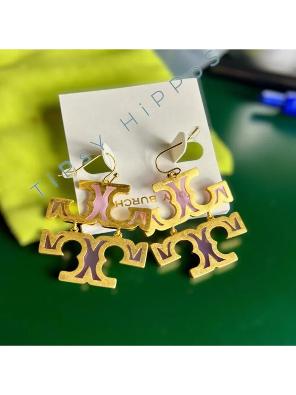 NEW! Tory Burch Pink and Gold Britten Hoop Earrings